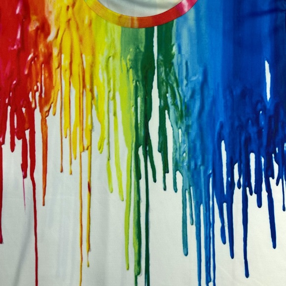 Chic Rainbow Dripping Paint 3D Print Short Sleeve Slim Fit White T-Shirt - Picture 2 of 6
